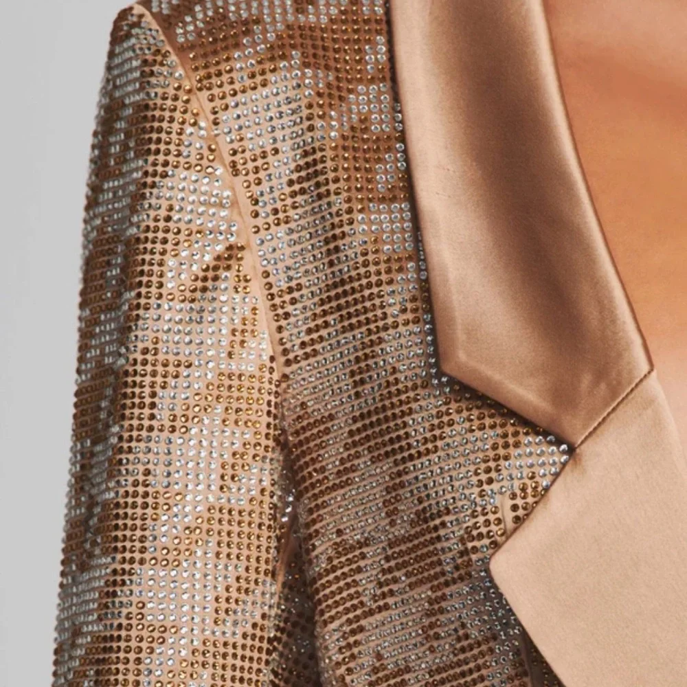 Retrofete Jules Embelished Blazer Mini Dress XS Gold Sequin Houndstooth - Picture 4 of 7